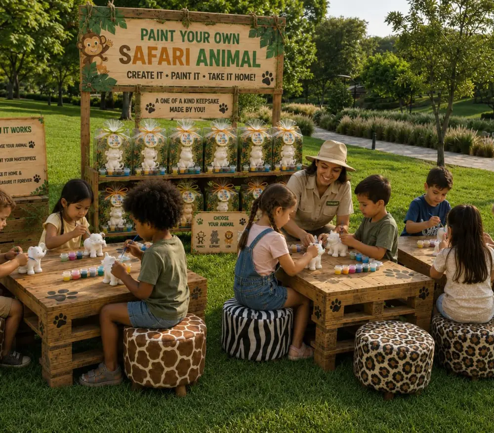 Children painting safari animal figures