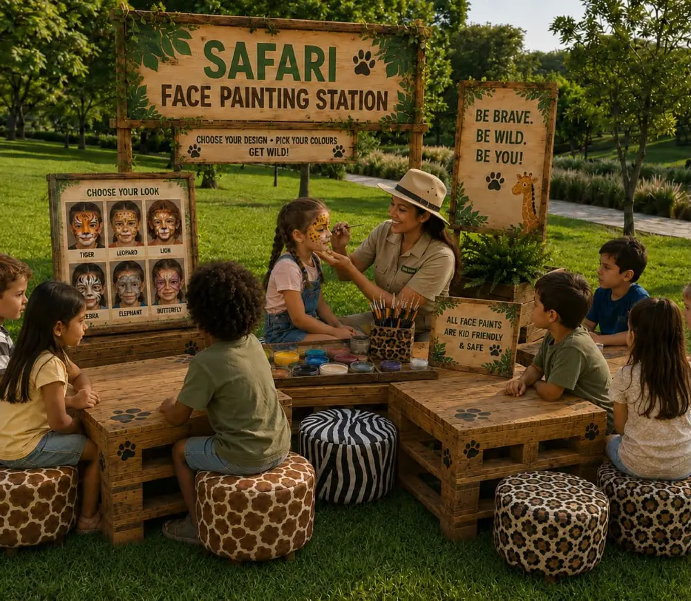 A child having her face painted as a leopard