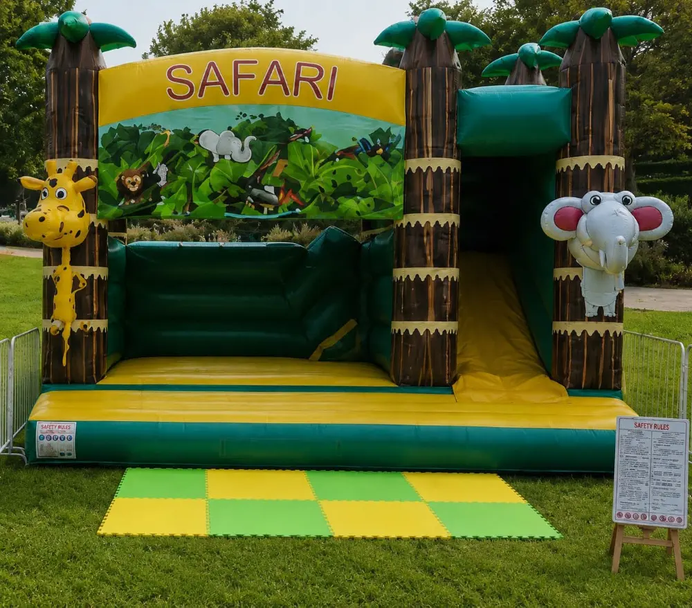A safari-themed bouncy castle